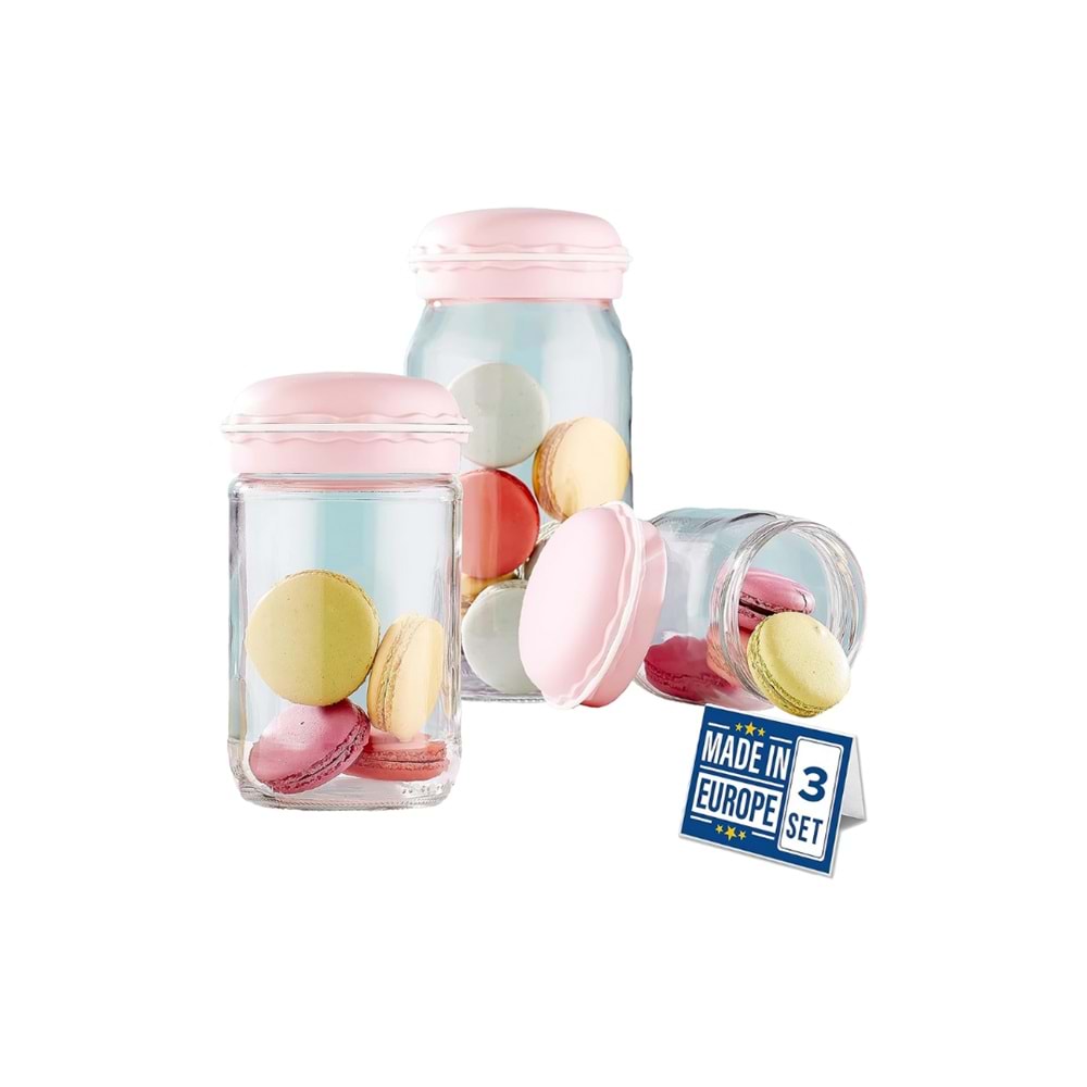 Makaron%20Kavanoz%203’lü%20Set%20Pembe