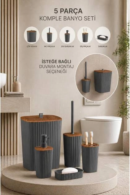 Safir 5’li Banyo Seti Ahşap Antrasit