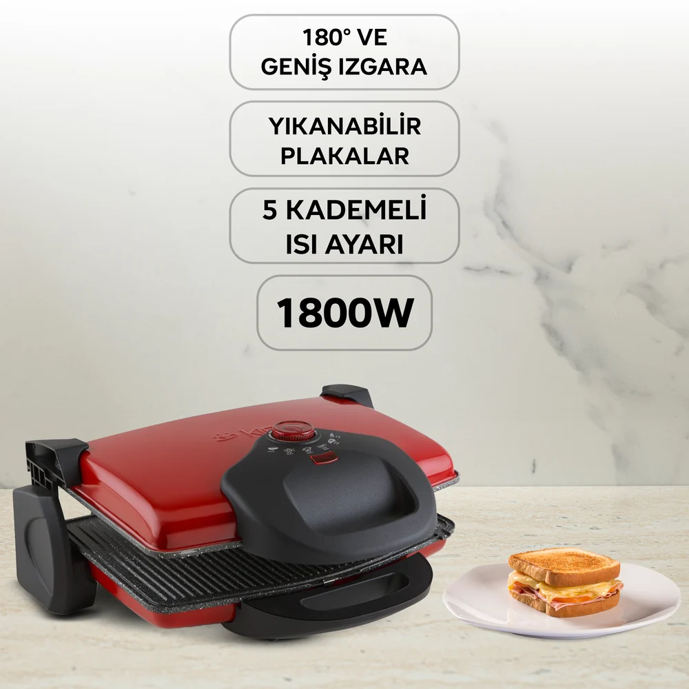 King Grillmax Izgara ve Tost Makinesi Kırmızı