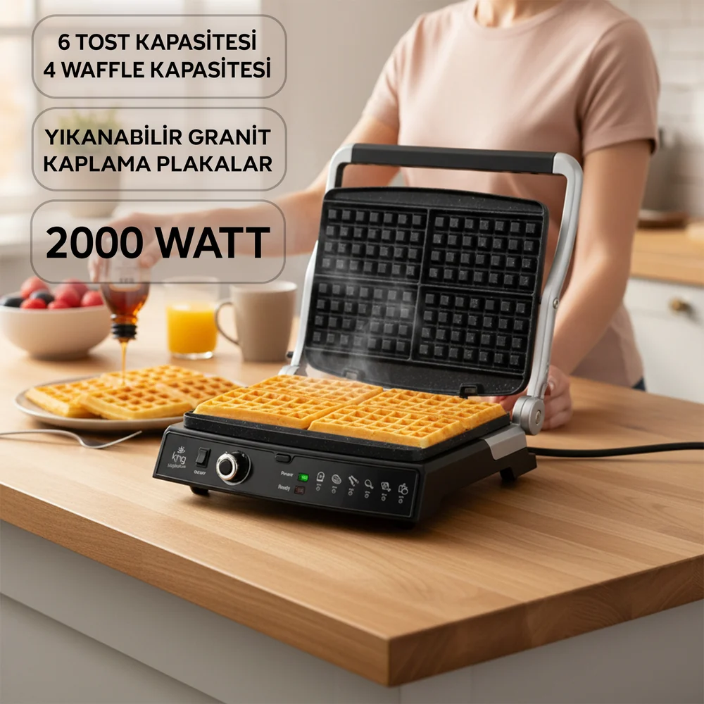 King Waffle Master Izgara Tost ve Waffle Makinesi