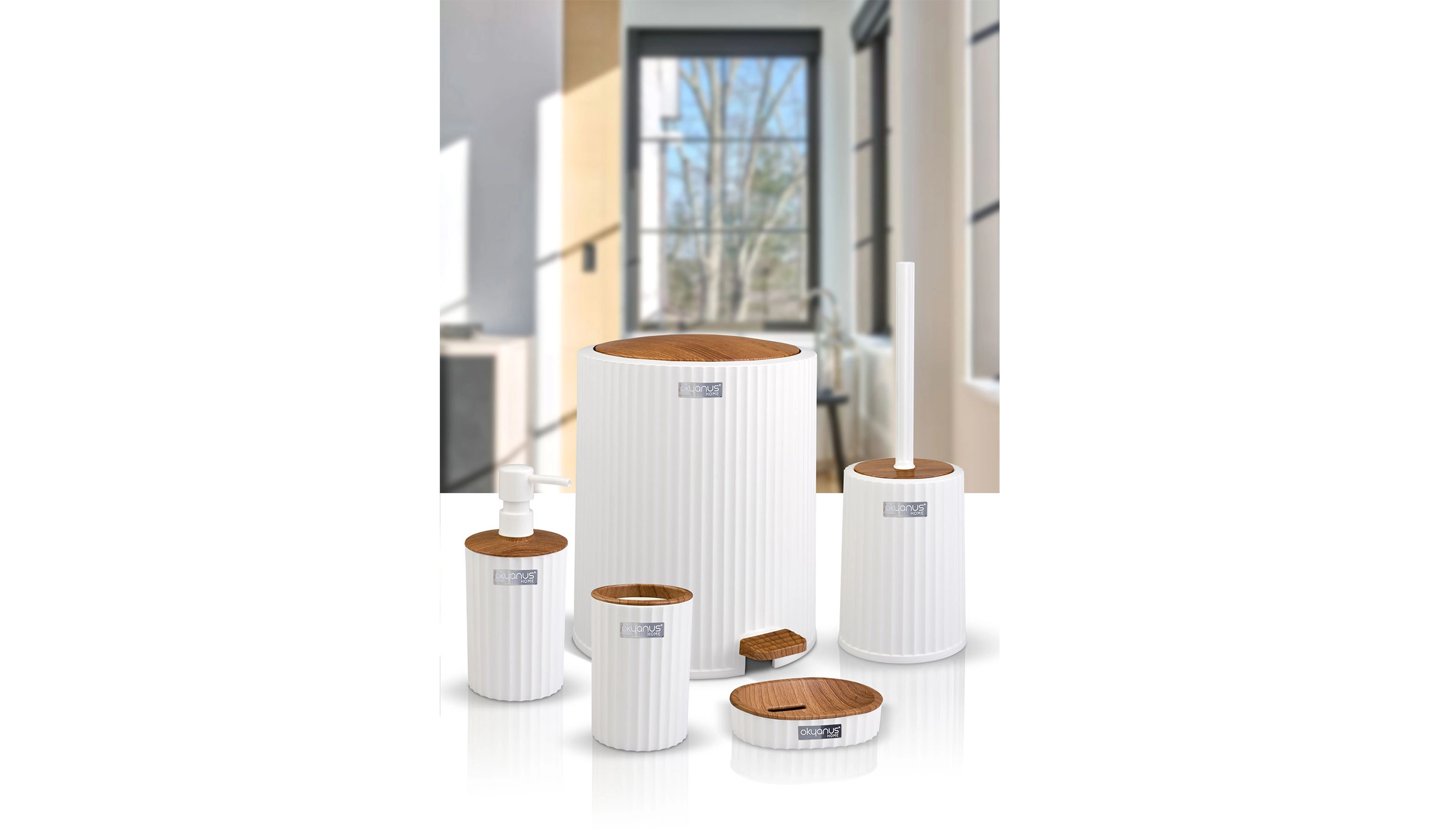 Okyanus Coliseum 5’li Banyo Seti Ahşap Beyaz