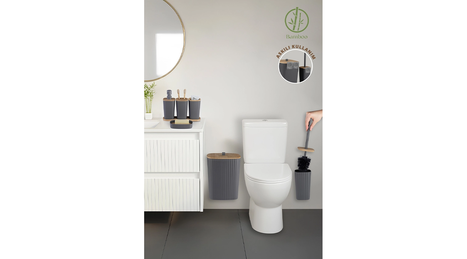 Safir 6’lı Banyo Seti Bambu Antrasit