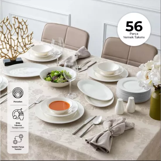 Emsan New Bone Frezya 56 Parça 12 Kişilik Yemek Takımı Platin