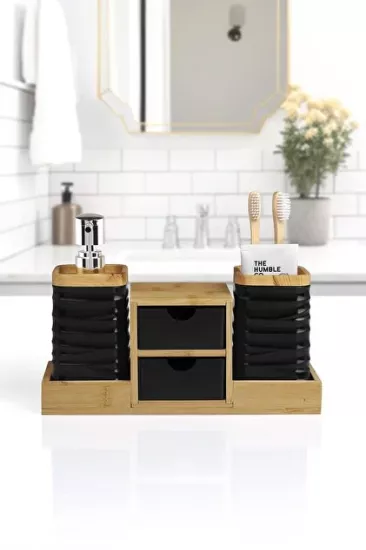 Okyanus Bambu Çekmeceli Banyo Organizeri Siyah