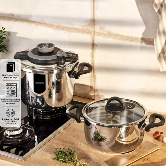 Emsan Vera 4+6 Litre Siyah Düdüklü Tencere 2’li