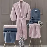 Pure Soft 6 Parça Bornoz Seti Lila - Lacivert M/L - L/XL