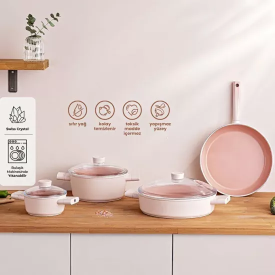 Emsan Swiss Crystal 7 Parça Tencere Seti Pembe
