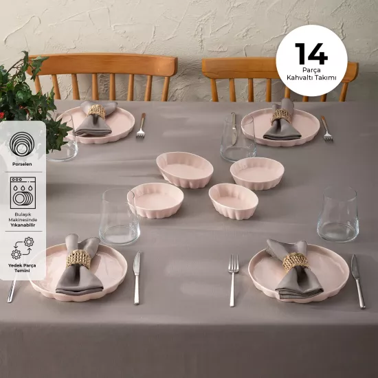 Emsan Cozy 14 Parça 6 Kişilik Porselen Kahvaltı Takımı Pembe