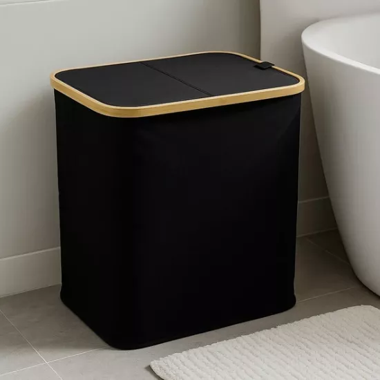 Vichy Bambu İki Bölmeli Çamaşır Sepeti Siyah