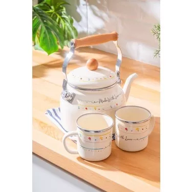 Acar Made With Love 2.5 L.Kuğu Model Emaye Demlik + 2 Kupa