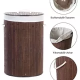 Bambu Yuvarlak Küçük Kahve Çamaşır Sepeti
