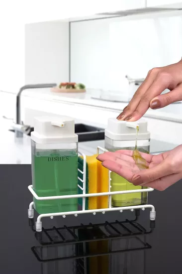 Deluxe Stantlı Kare Sıvı Sabunluk Seti Beyaz
