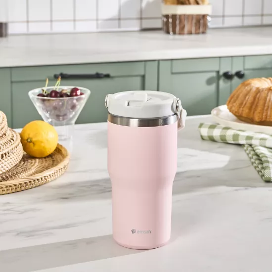 Emsan Star Ice Pipetli Çelik Sızdırmaz Termos Pembe 550 ml