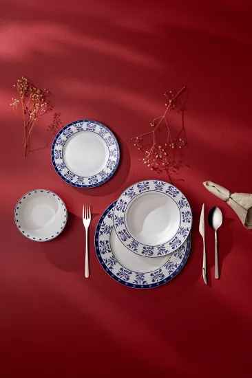 Emsan Zahra Blue 24 Parça Yuvarlak 6 Kişilik Yemek Takımı