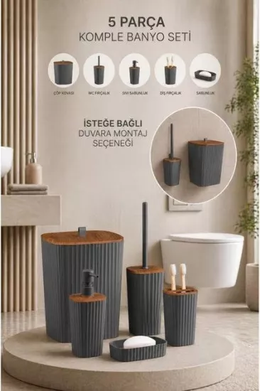 Safir 5’li Banyo Seti Ahşap Antrasit