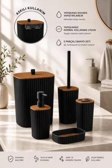 Safir 5’li Banyo Seti Ahşap Siyah