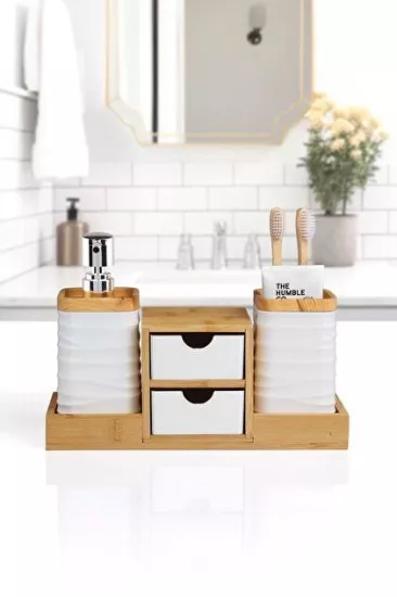 Okyanus Bambu Çekmeceli Banyo Organizeri Beyaz