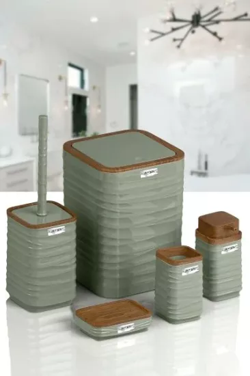 Luna Kare 5’li Banyo Seti Ahşap Yeşil