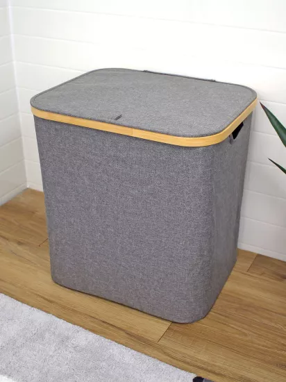 Vichy Bambu İki Bölmeli Çamaşır Sepeti Gri