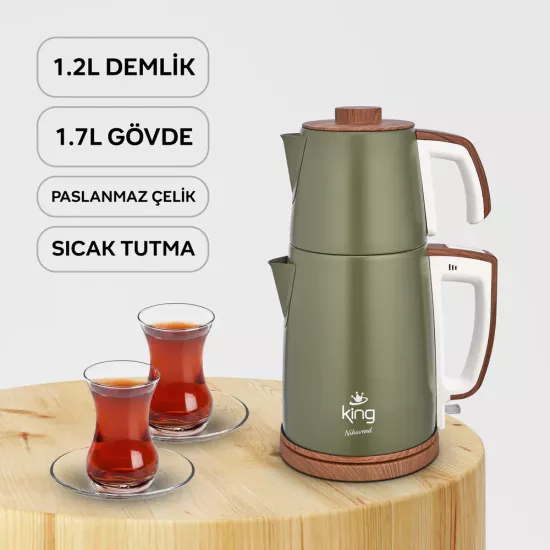 King Nihavend Çelik Çay Makinesi İnox - Yeşil