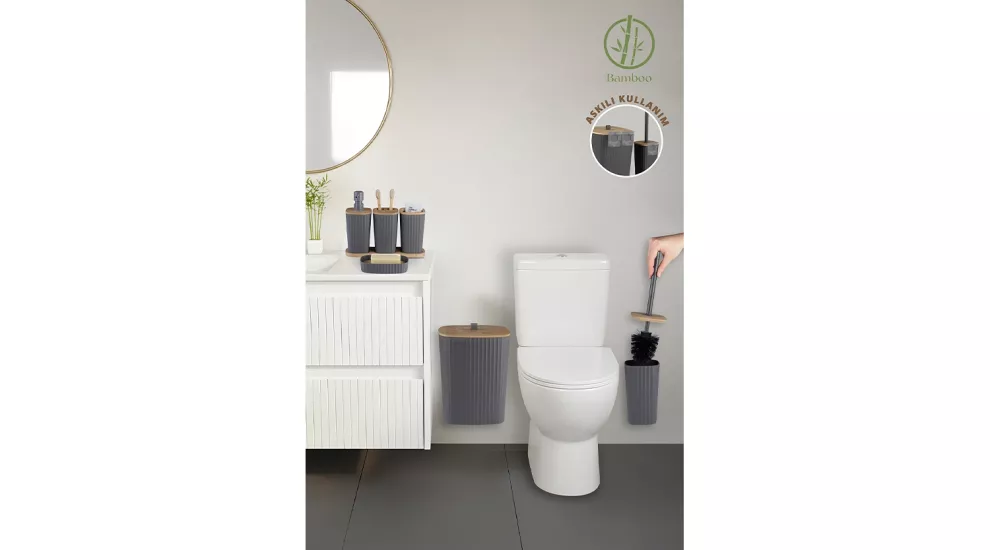 Safir 6’lı Banyo Seti Bambu Antrasit