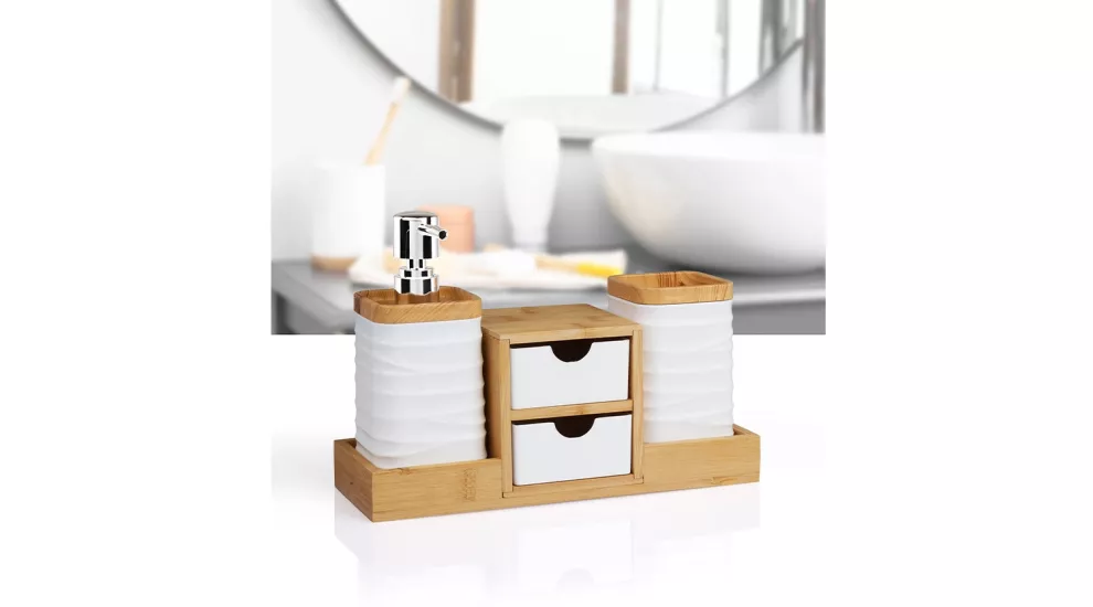 Okyanus Bambu Çekmeceli Banyo Organizeri Beyaz