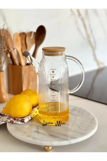 Olia Bambu Kapaklı Cam Yağdanlık 1000 ML
