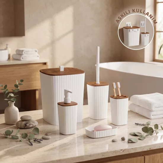 Safir 5’li Banyo Seti Ahşap Beyaz