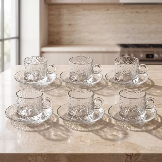Buenos 6’lı Çay Fincanı Şeffaf Desenli