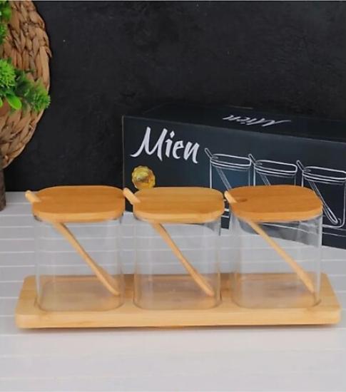 Mien 3’lü Stantlı Cam Baharatlık