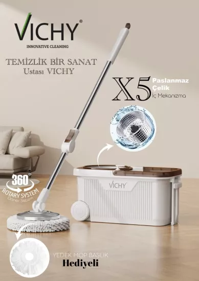 Vichy Paslanmaz Çelik Dönen Mop Seti