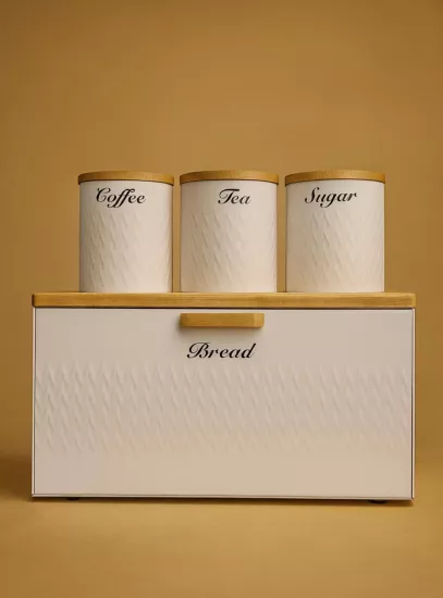 Elmas Bambu Kapaklı Saklama Seti Beyaz (Ekmeklik-Baharatlık)