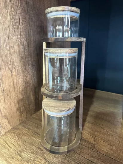 Buenos 3’lü Akasya Standlı Baharatlık Seti