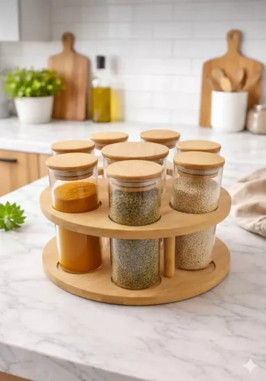 Chef Star Bambu 8’li Standlı Baharatlık