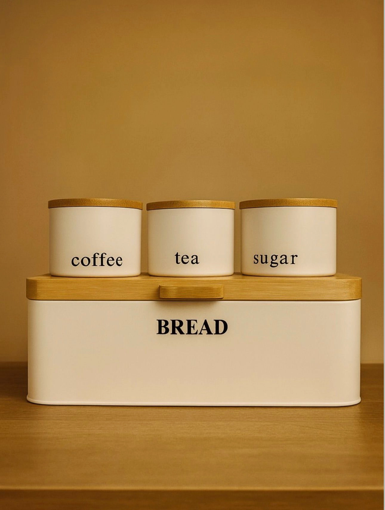 Elegant Bambu Kapaklı Saklama Seti Beyaz (Ekmeklik-Baharatlık)