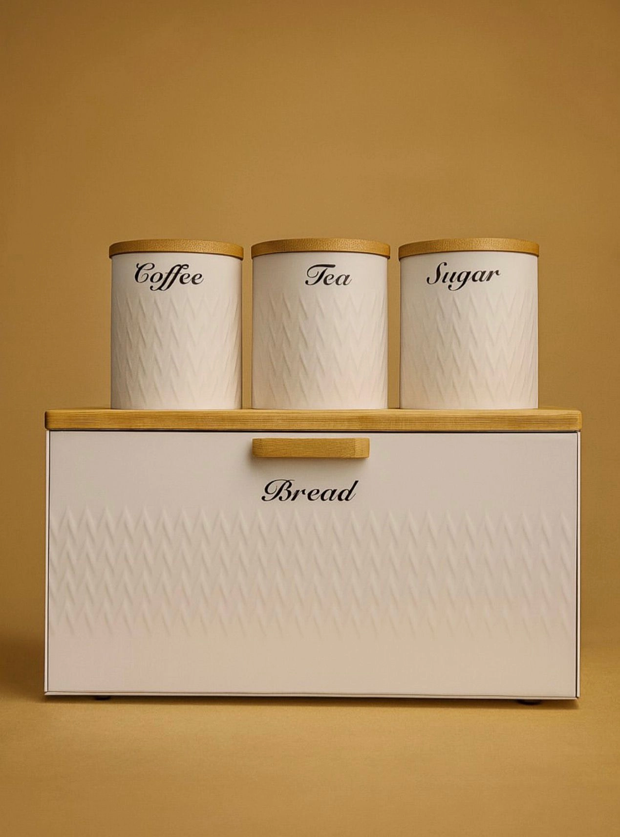 Elmas Bambu Kapaklı Saklama Seti Beyaz (Ekmeklik-Baharatlık)