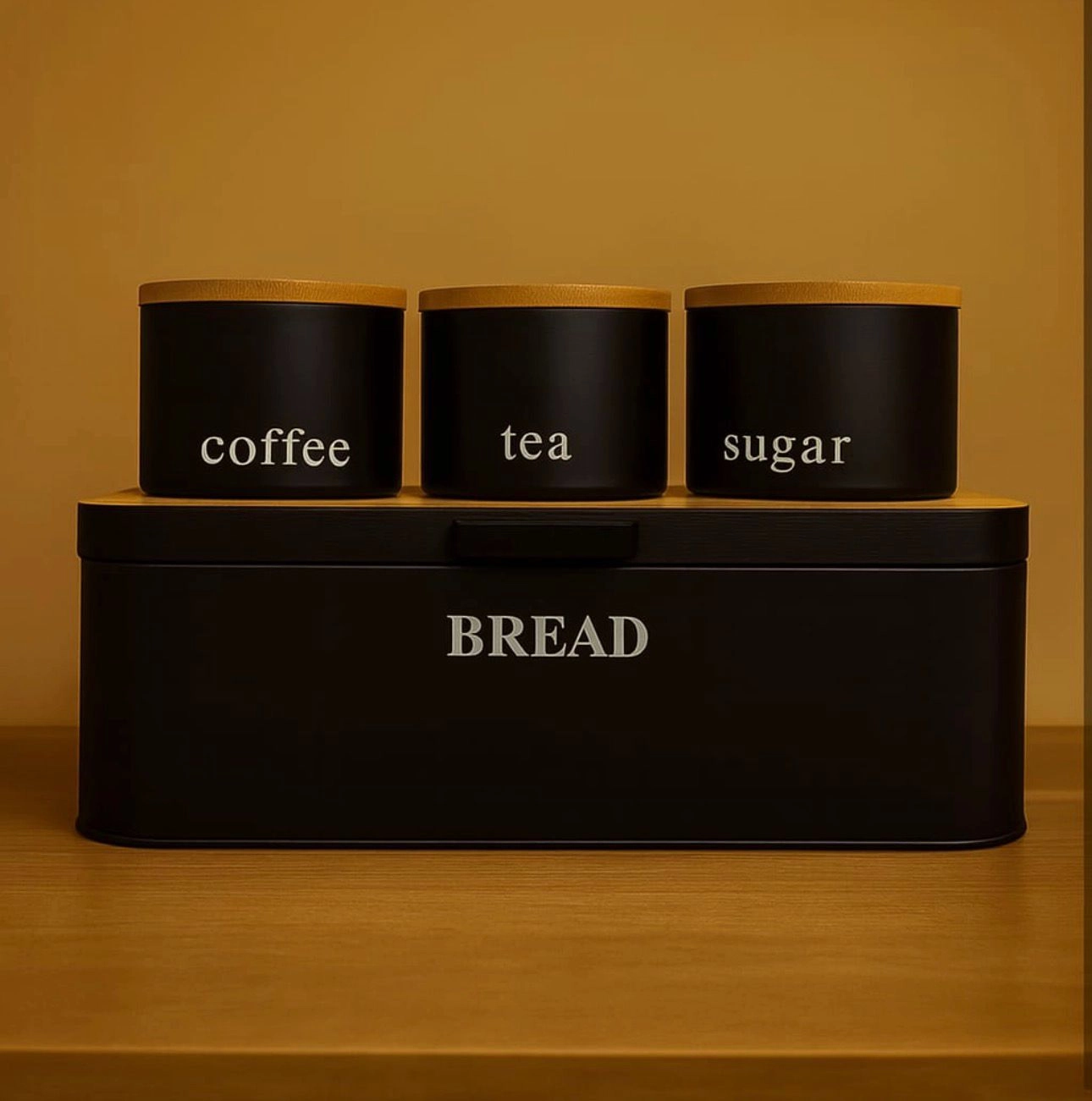 Elegant Bambu Kapaklı Saklama Seti Siyah (Ekmeklik-Baharatlık)