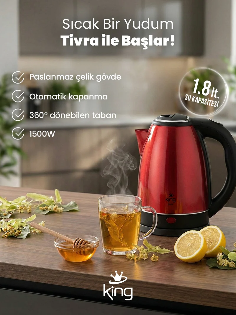King Tivra Su Isıtıcı Kırmızı Renk
